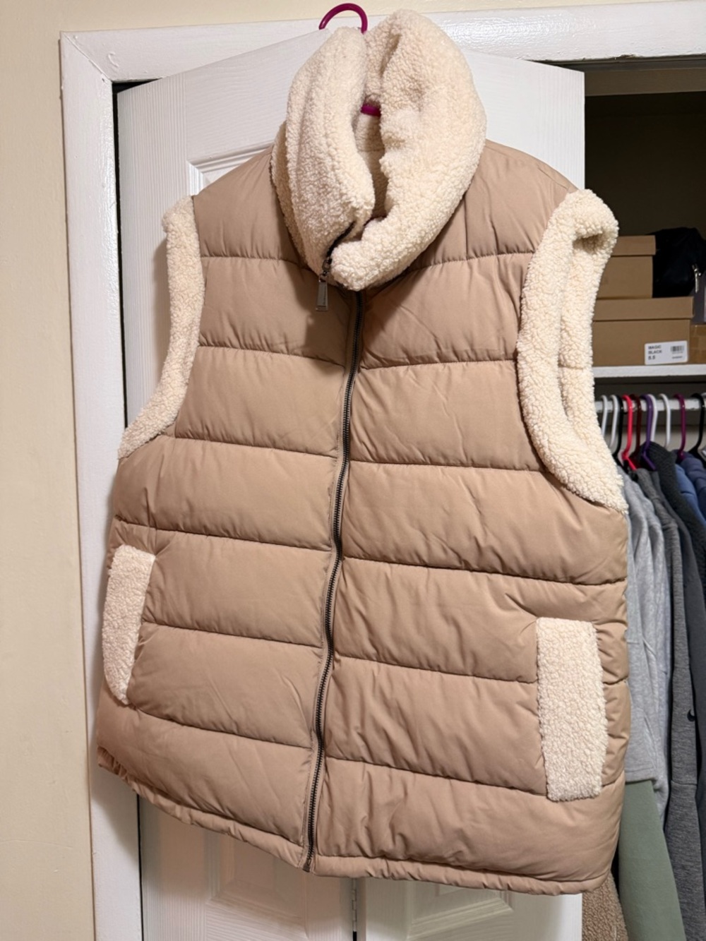 BCBG Cream Sherpa Zip-Front Vest